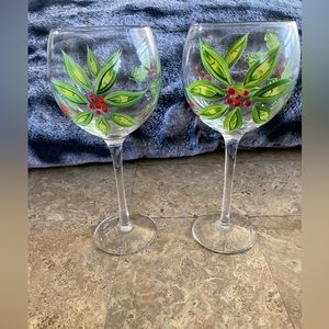 Set‎ of 2 Block Basics Poinsettia Hand-Painted Multipurpose Goblets Excellent